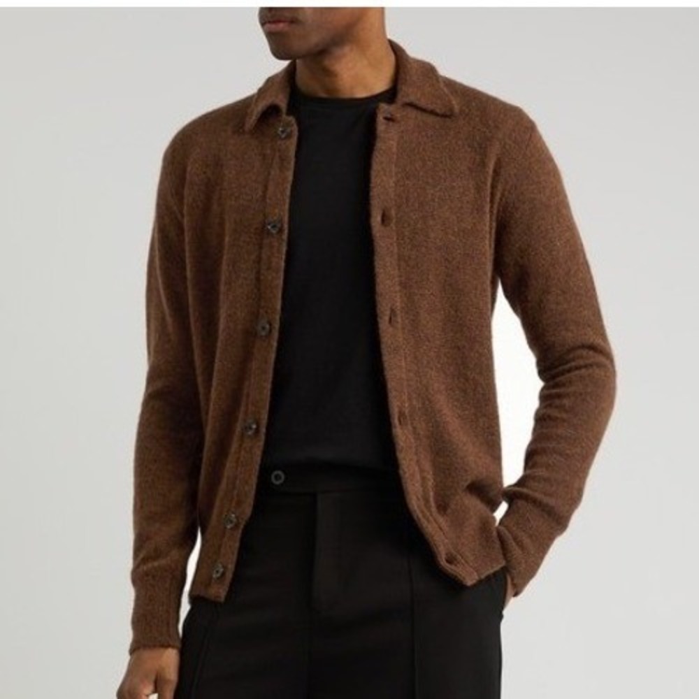 Oliver Spencer Britten Knit Cardigan Alpaca Blend Size Large Cognac Brown L